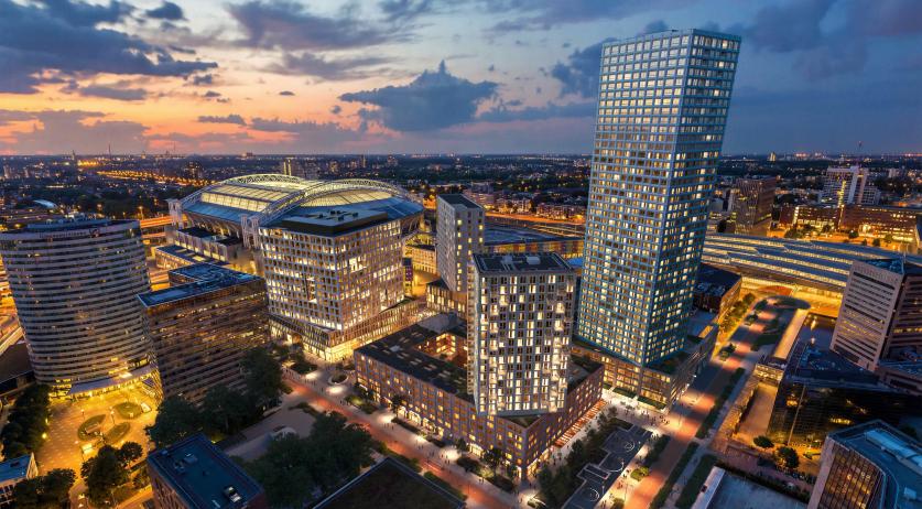 这是阿姆斯特丹约翰·克鲁伊夫竞技场旁新建的综合用途城区“十一广场”的艺术家构想图。