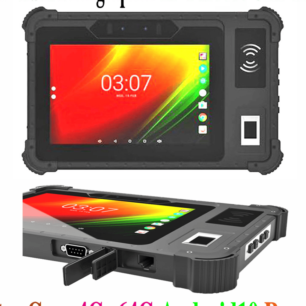 工厂直销 8 英寸安卓三防平板电脑,八核处理器,支持 GMS、2D 条码扫描、NFC、RJ45 接口、RS232 端口和 RFID 功能。