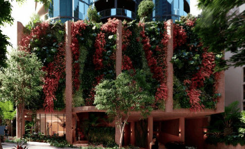 这是环绕塔楼科迪莉亚街正面的全高绿墙的效果图