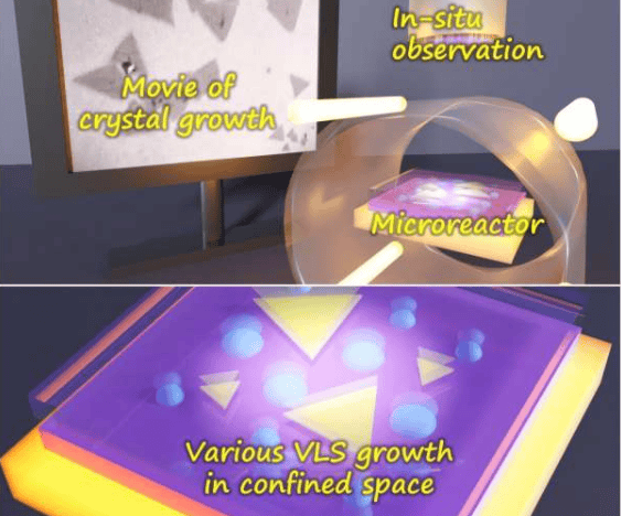 研究人员实时拍摄了微反应器内单层二维半导体的生长过程，揭示了熔融前驱体液滴如何在原子尺度上驱动晶体形成。