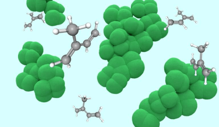 图中展示了产甲烷微生物和异戊二烯分子(合成橡胶的主要化学成分)。内布拉斯加大学的妮可·布安及其同事培育出的一种菌株,其异戊二烯产量超过了酵母、大肠杆菌和其他用于相同目的的基因工程微生物。