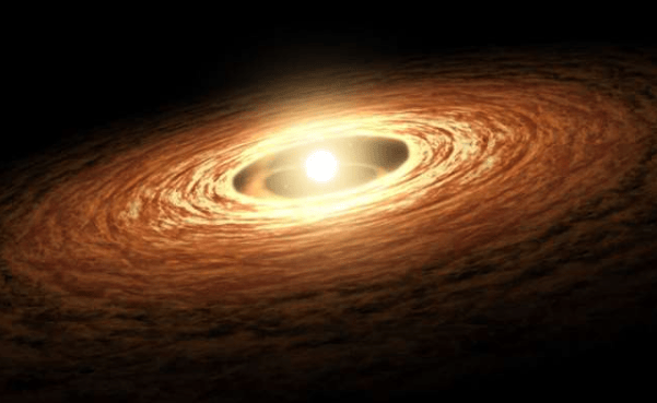 一颗年轻的恒星被气体和尘埃盘环绕。新的行星可以从这些物质中形成。它们是否具备生命所需的化学条件,取决于核心形成过程中氧含量是否合适。