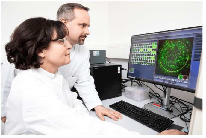 Britta Eiz-Vesper教授和Thomas Skripuletz教授分析了一项检测结果，该检测显示PML患者血液中病毒特异性T细胞。