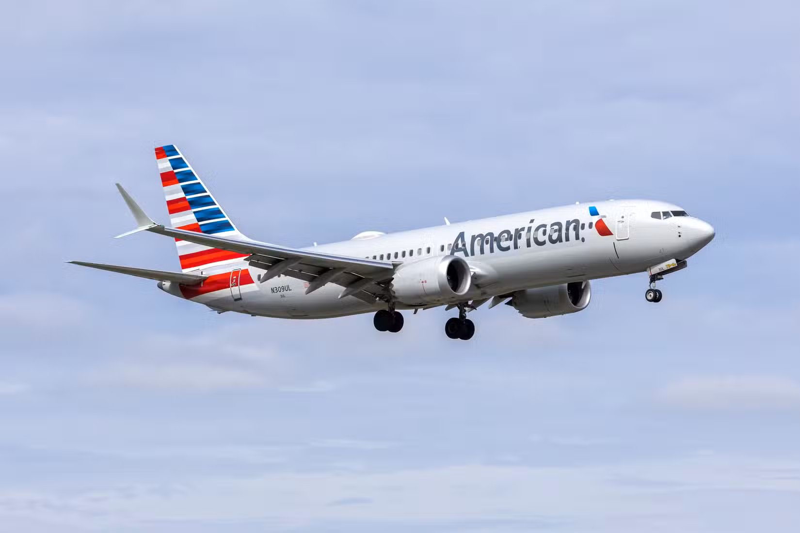 American Airlines Boeing 737-8 MAX airplane at Miami airport in the United States.