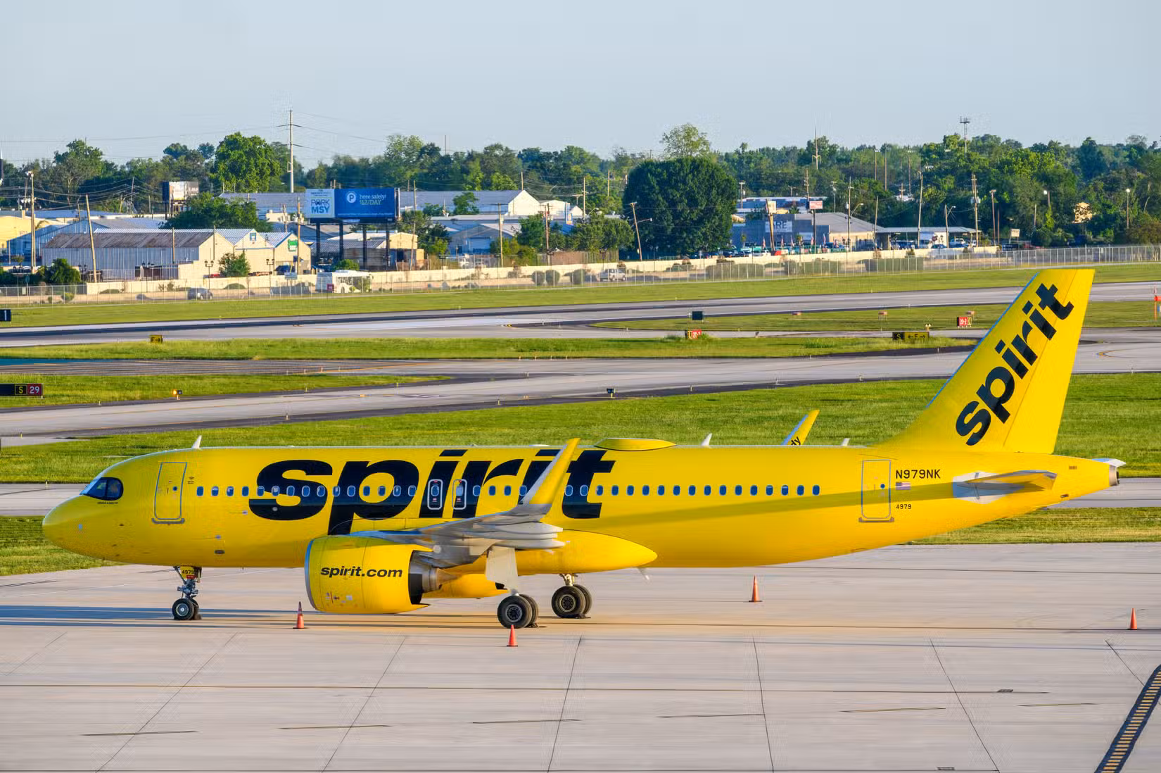 Spirit Airlines Airbus 320 on the tarmac at Louis Armstrong International Airport