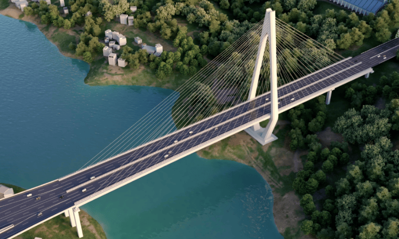 桥面“宽窄渐变”设计图示