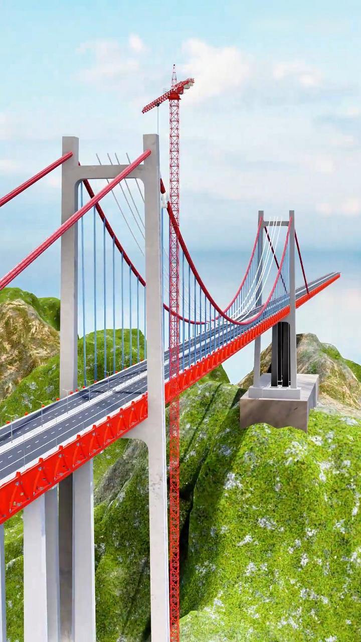 40秒一起建造世界第一的双向六车道钢桁梁悬索桥《天门特大桥》