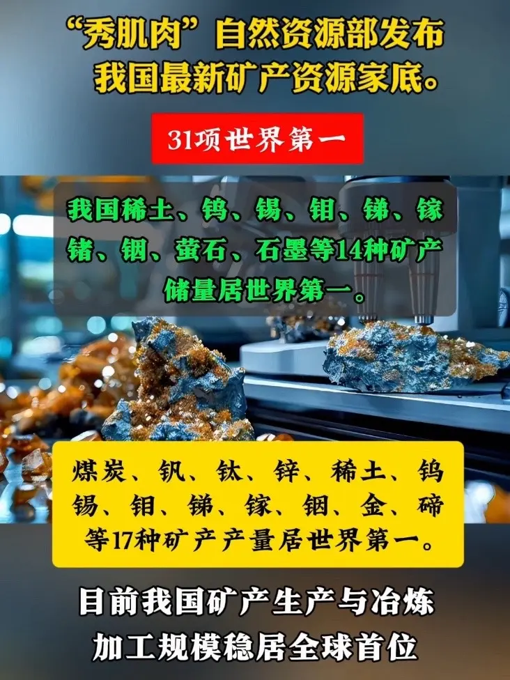 “秀肌肉”，自然资源部发布我国最新矿产资源家底。 #有色金属 #矿产资源 #矿山开采