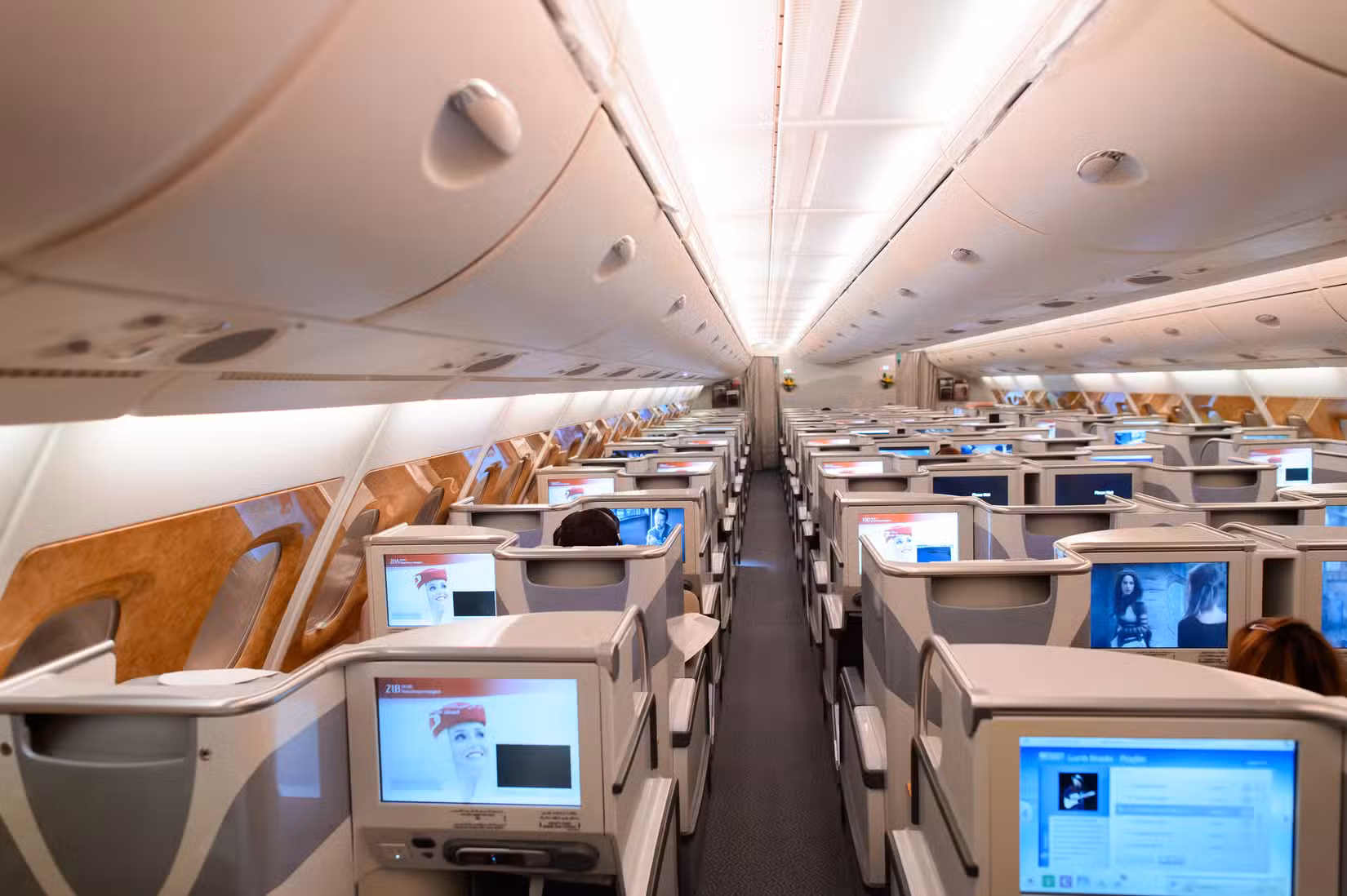 Cabine da Classe Executiva do Airbus A380 da Emirates