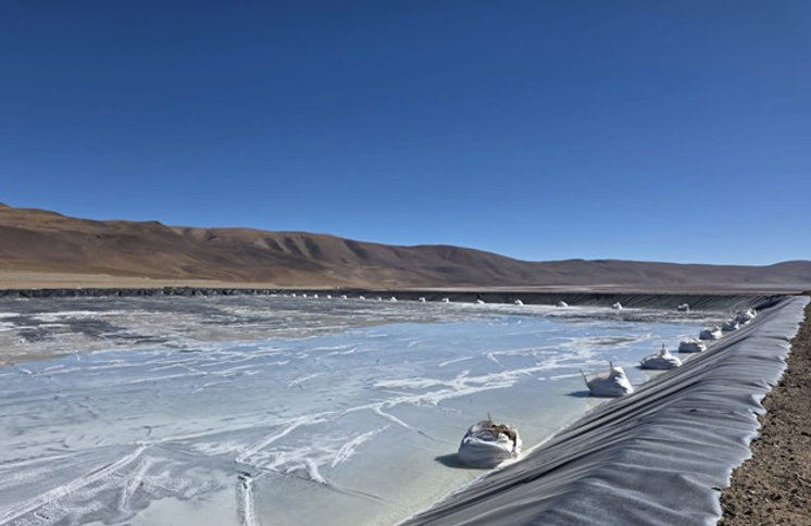 Lithium chloride remains in this evaporation pond until the required purity is achieved.