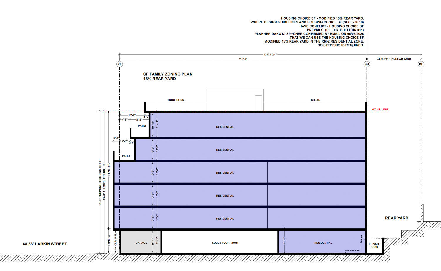 Corte transversal da 1728 Larkin Street, elaborado pela RG Architecture