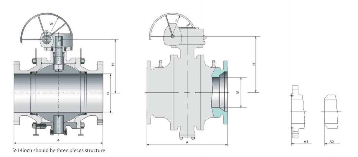 API THREE PIECES CAST STEEL TRUNNION MOUNTED BALL VALVE