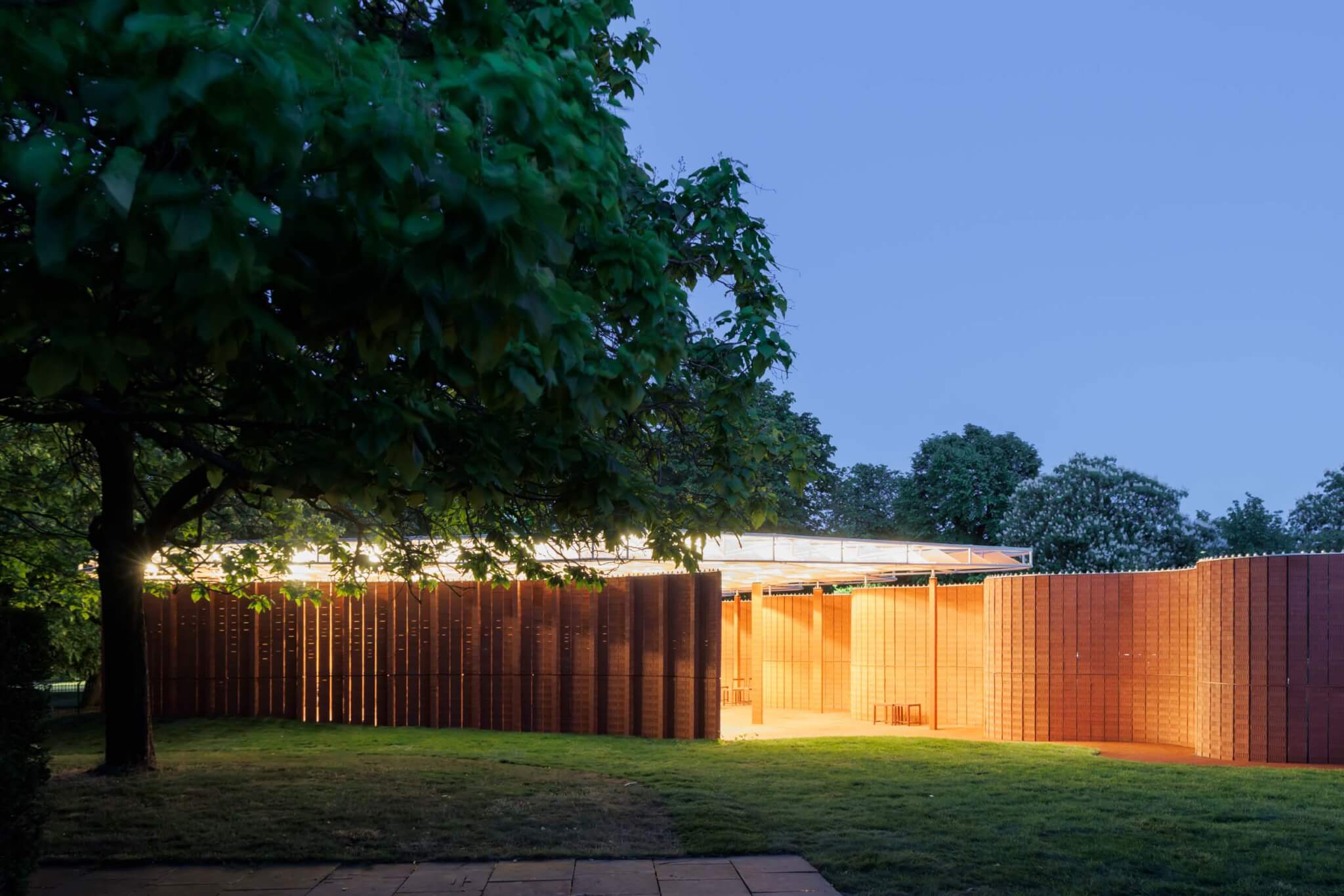 Serpentine Pavilion illuminated at night