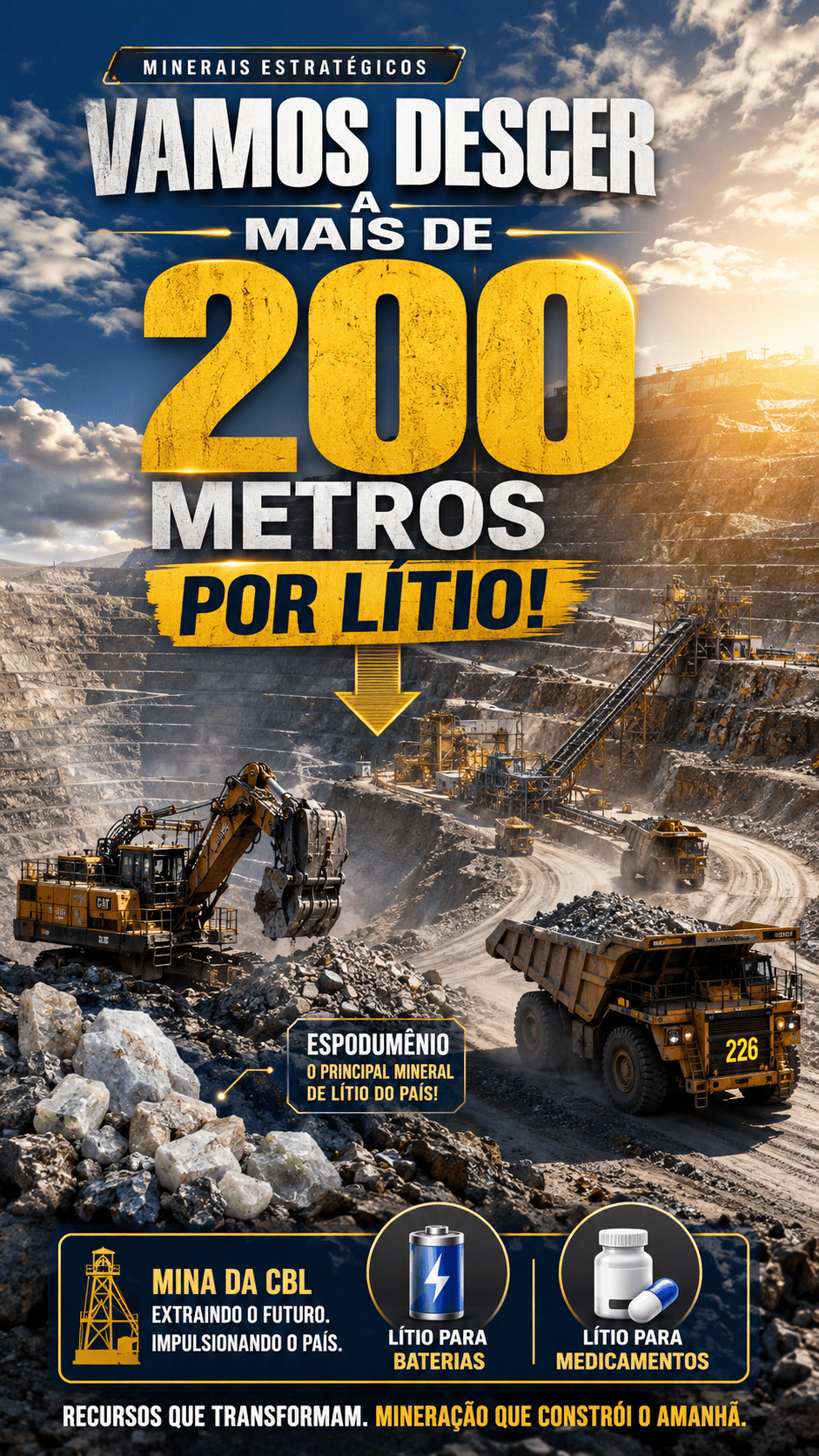 Vamos descer a mais de 200 metros de profundidade atrás do lítio! Essa é a mina da CBL