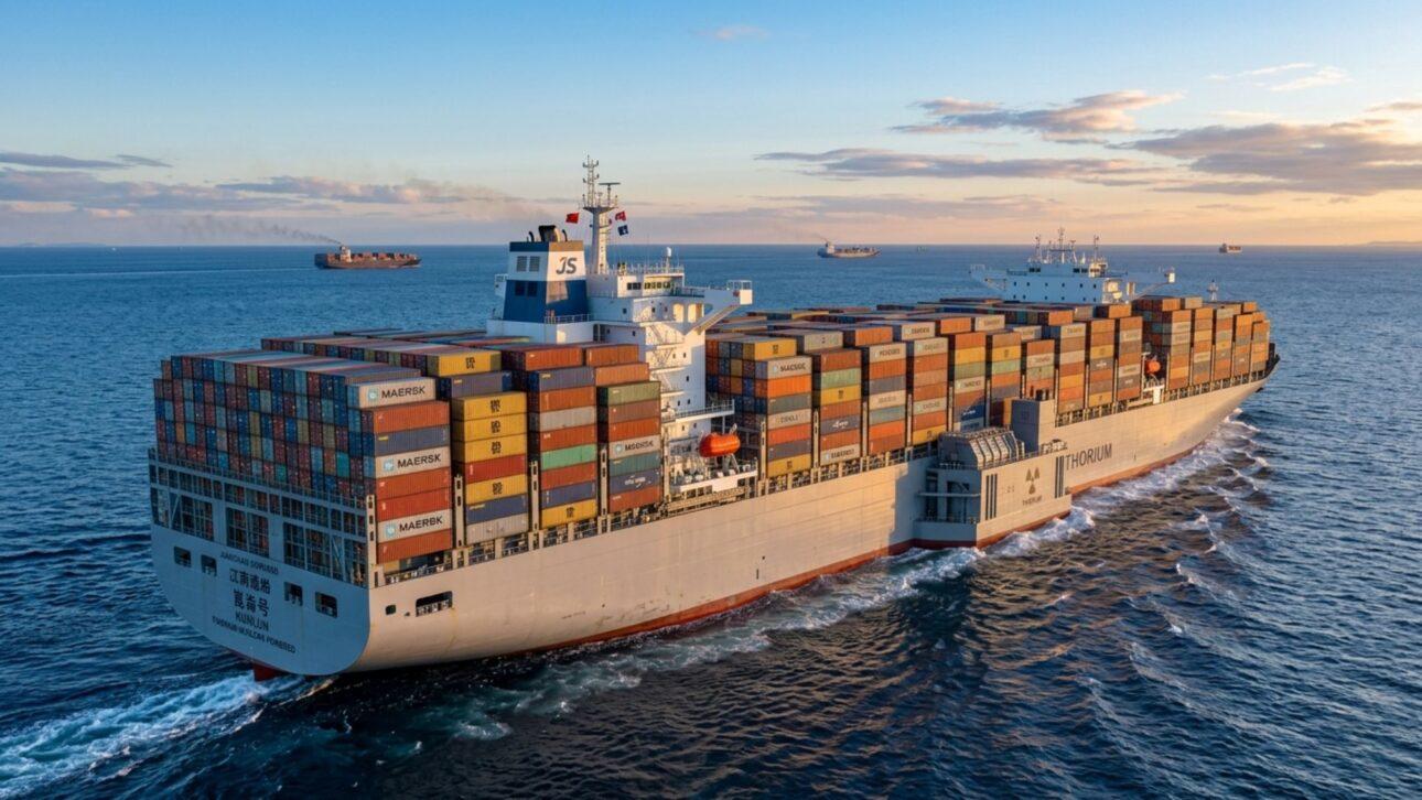 A China está projetando um navio porta-contêineres movido a reator nuclear de tório, sem reabastecimento por 40 anos: o gigante de 25.000 TEUs do Estaleiro Jiangnan cruzará oceanos com zero carbono, enquanto a indústria queima 300 milhões de toneladas de combustível por ano