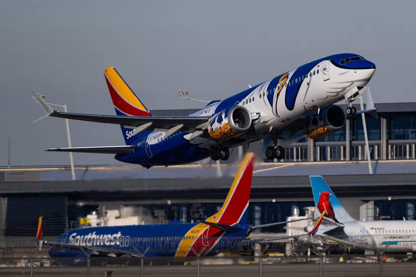 Southwest Airlines Boeing 737-Max8 N8977G Louisiana One taking off from runway 7L at Phoenix Sky Harbor International Airport
