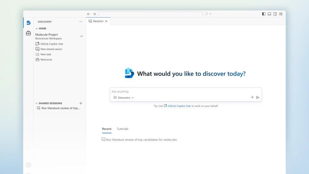 Interface inicial do Microsoft Discovery, mostrando a página de boas-vindas com login, perguntando