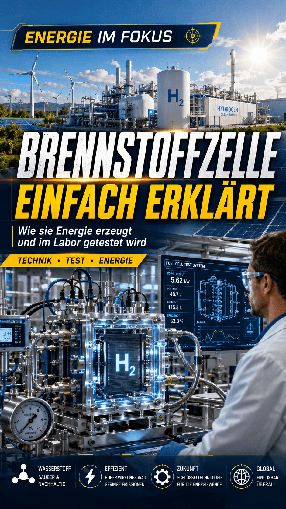 Brennstoffzelle einfach erklärt! ?⚡ Wie sie Energie erzeugt und im Labor getestet wird ? Mehr dazu i