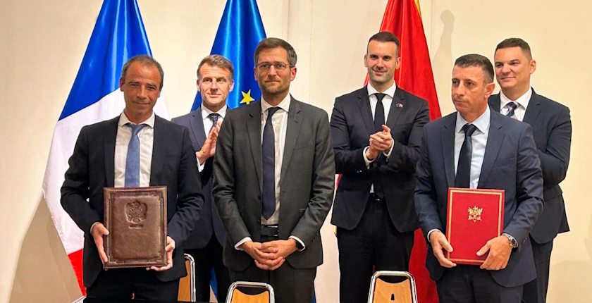 CEDIS de Montenegro firma un acuerdo de distribución con la AFD y EDF, con la presencia de Spajić, Macron, Šahmanović e Ivanović