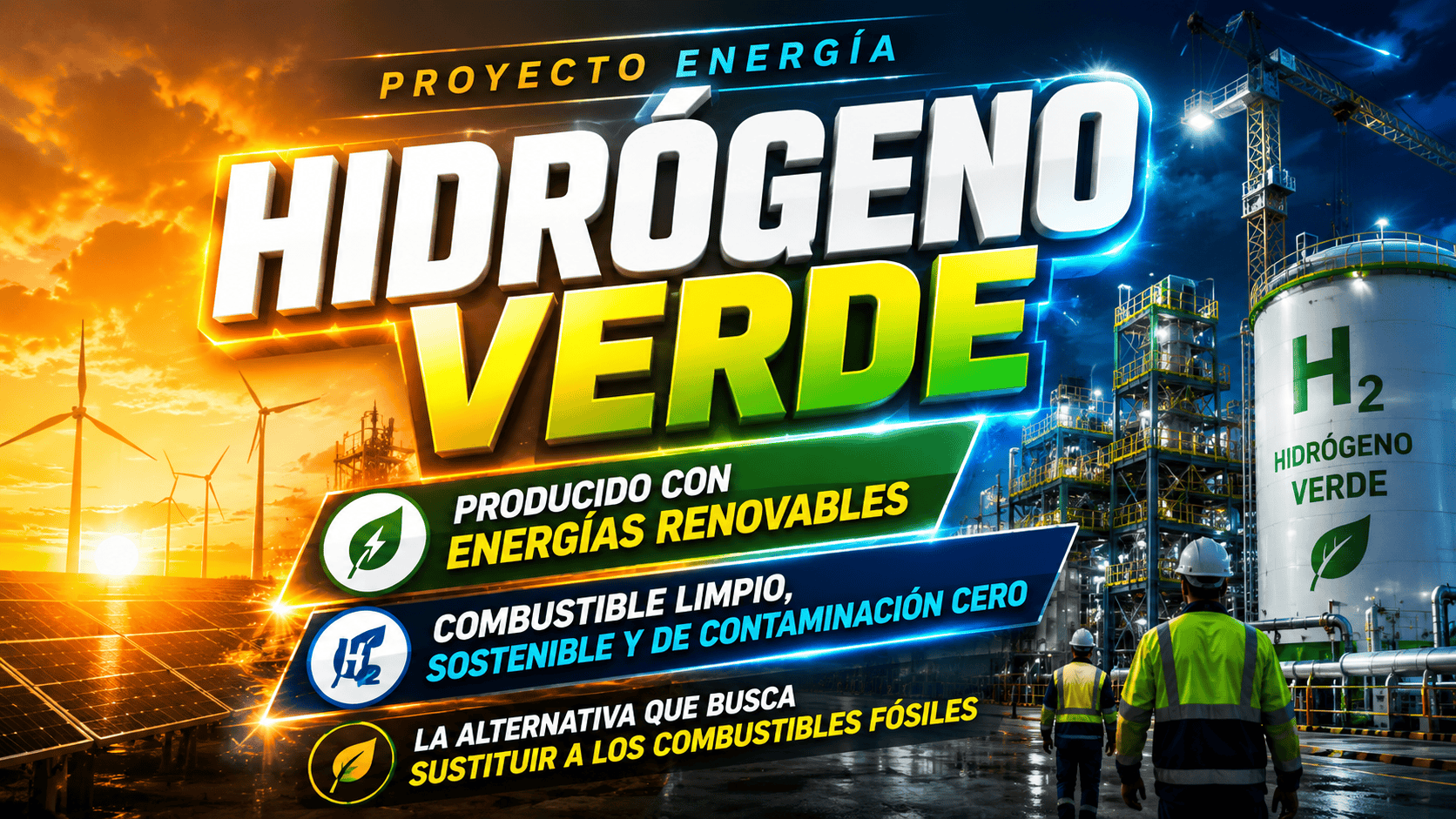 proyecto energia El hidrógeno verde es obtenido mediante el uso de energías renovables en su producc