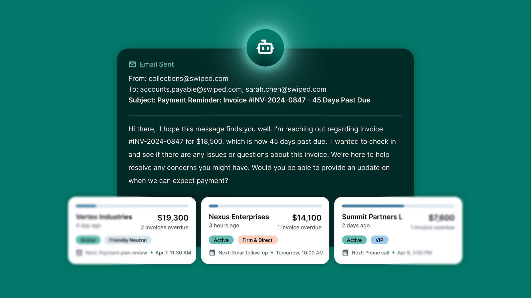 يقوم الوكيل بمراقبة حساباتك بشكل مستقل، ويحدد الأمور التي تتطلب الانتباه، ويتابعها تلقائيًا.