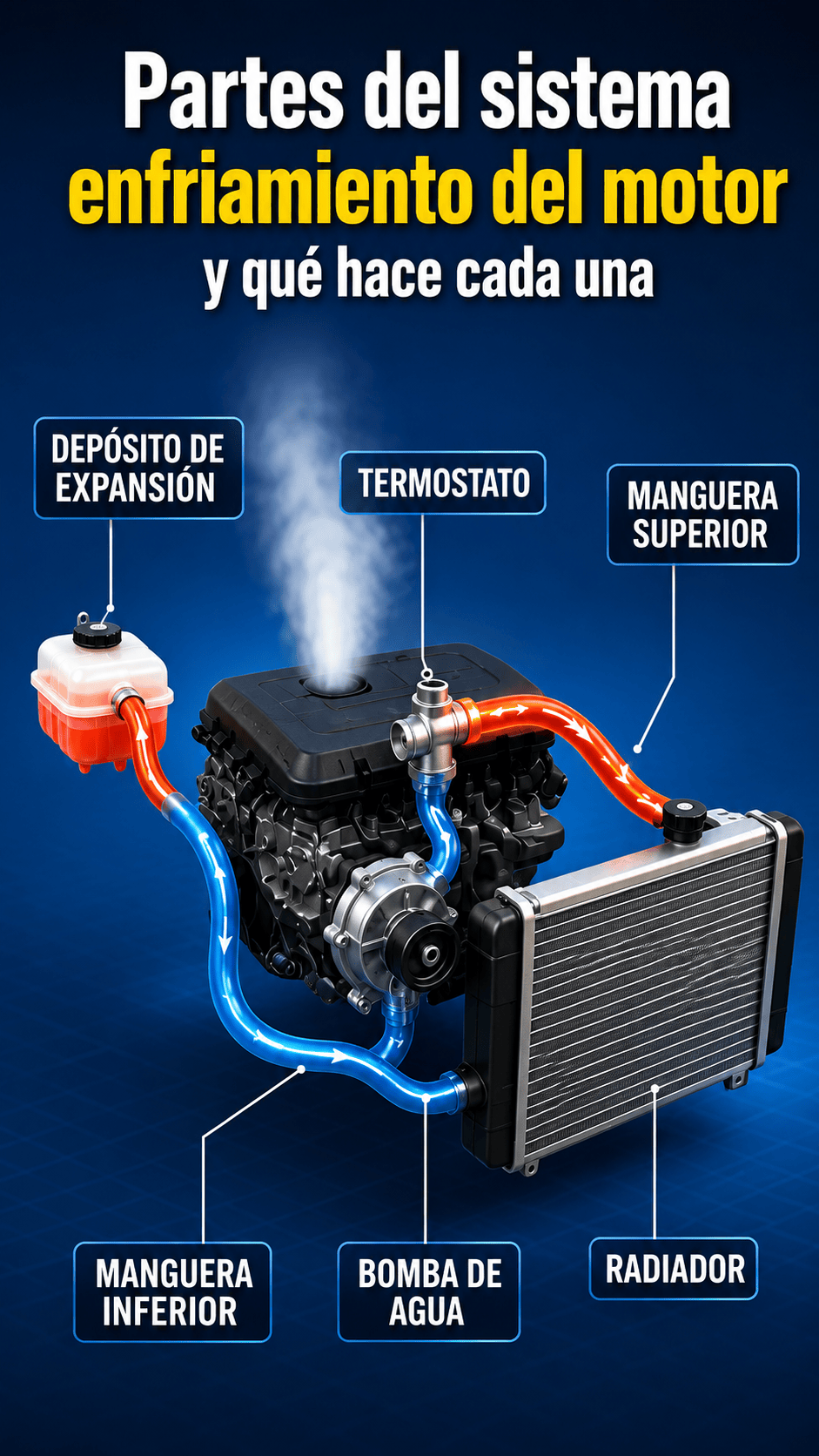 Partes del sistema de enfriamiento del motor y qué hace cada una ?❄️ #mecanica #automotriz #sistemad