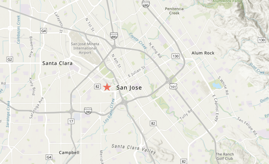 Карта расположения участка 945 West Julian Street, изображение с ArcGIS Online