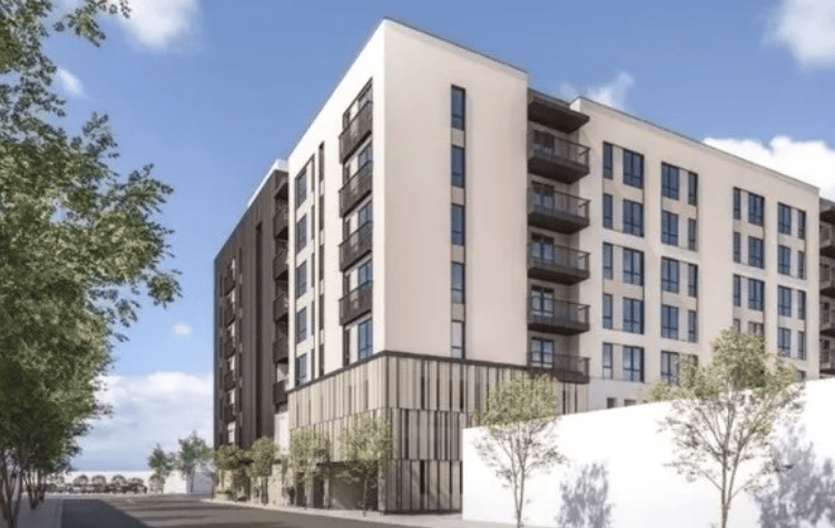 Визуализация заднего фасада 945 West Julian Street, предоставленная LPMD Architects