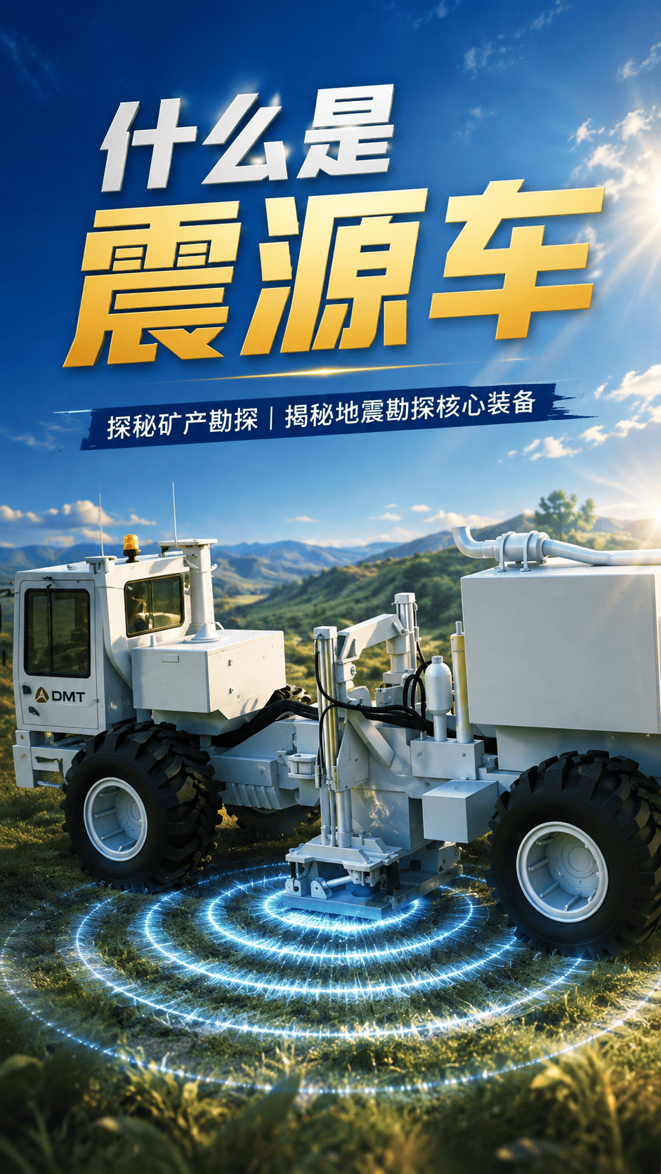 专门制造地震的震源车，连续撞击地面，砸出地震波