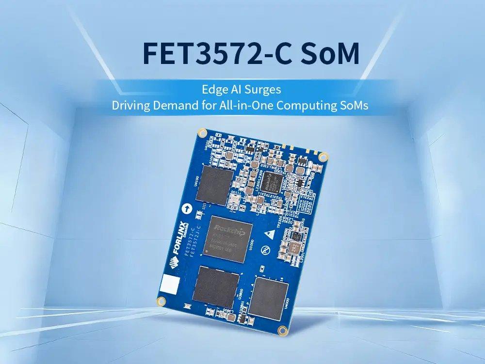 飞凌嵌入式FET3572-C系统级模块产品展示图,突出其基于瑞芯微RK3572处理器的硬件架构和边缘AI能力