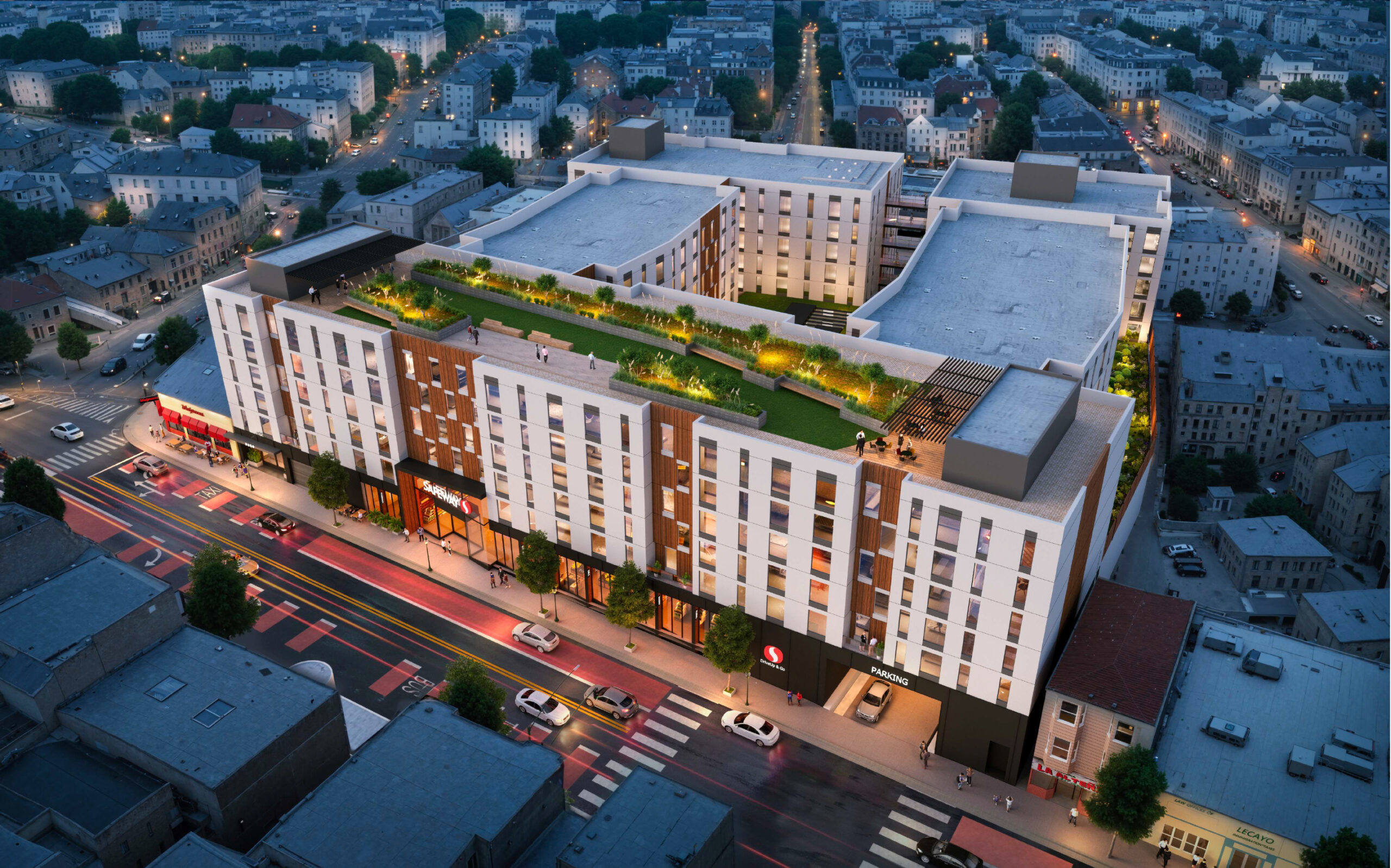 Luftaufnahme der 3350 Mission Street, Renderings von Perry Architects