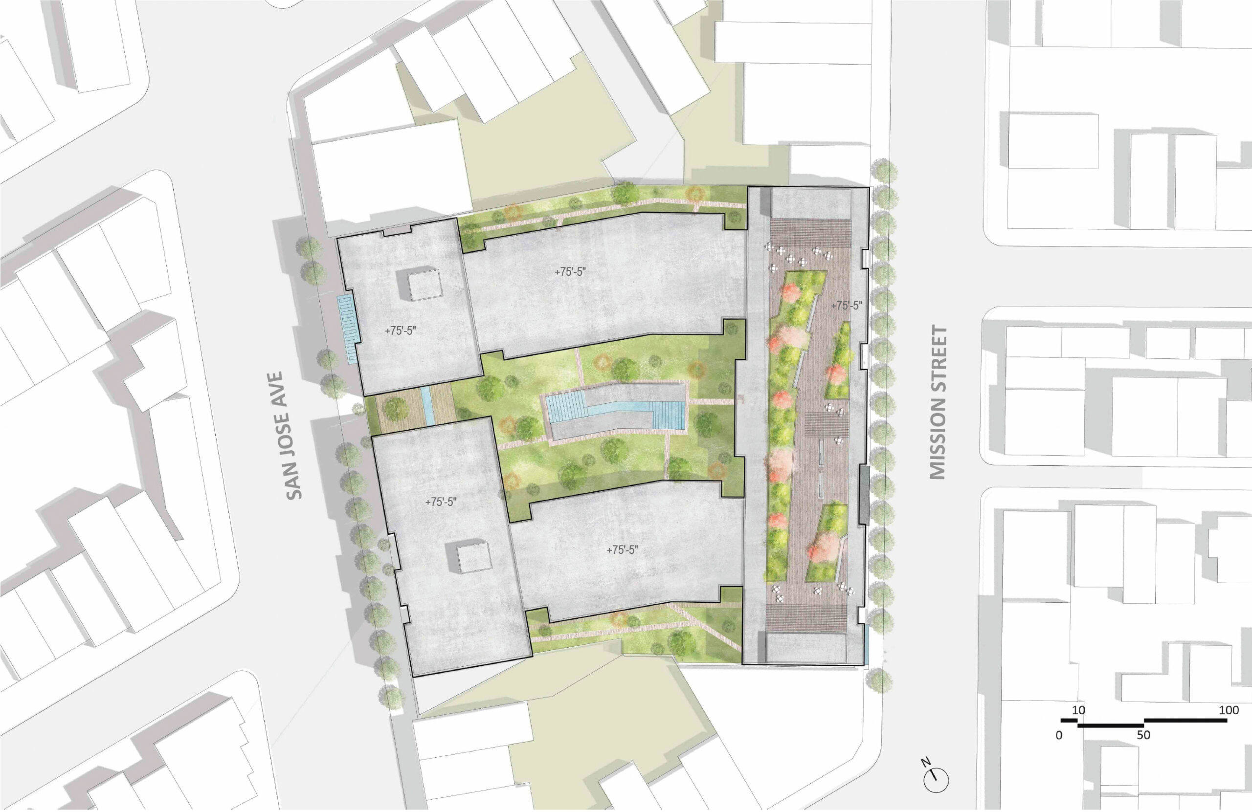 Lageplan der 3350 Mission Street, Diagramm von Perry Architects