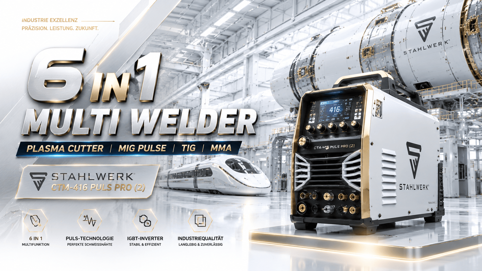 6 in 1 Multi Welder (Plasma Cutter, MIG Pulse, TIG, MMA) Stahlwerk CTM-416 Puls Pro (2)