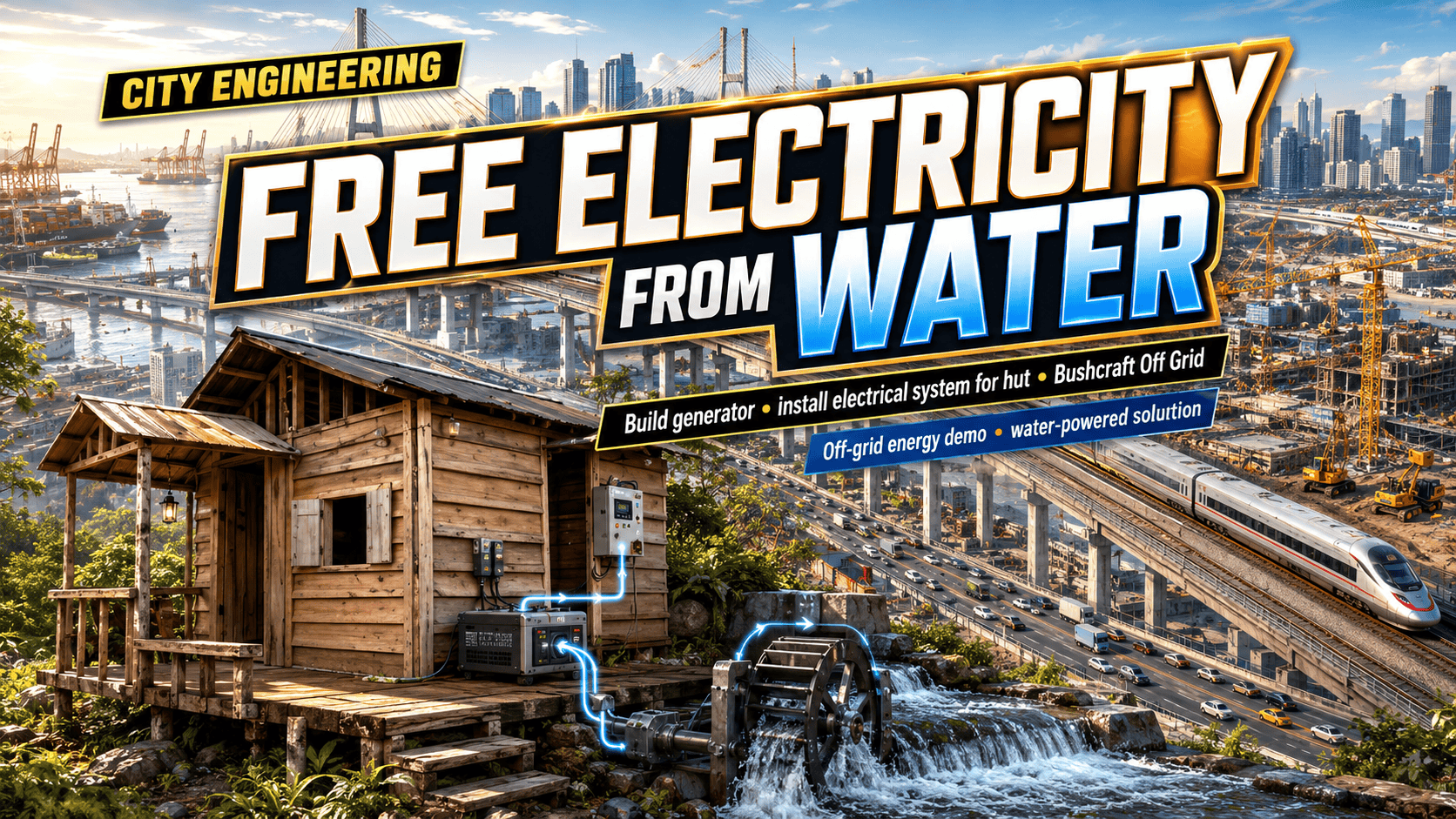 Free electricity from water, Build generator install electrical system for hut Bushcraft, Off Grid