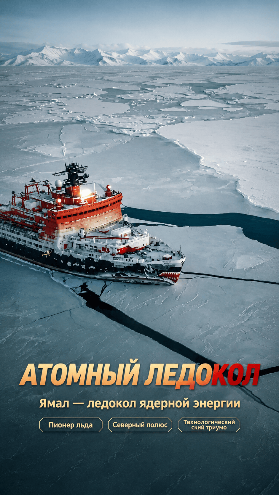 Российский атомный ледокол «Ямал» на Северном полюсе. Мощно?