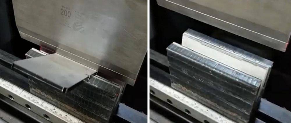 折弯机模具弯曲一块金属。