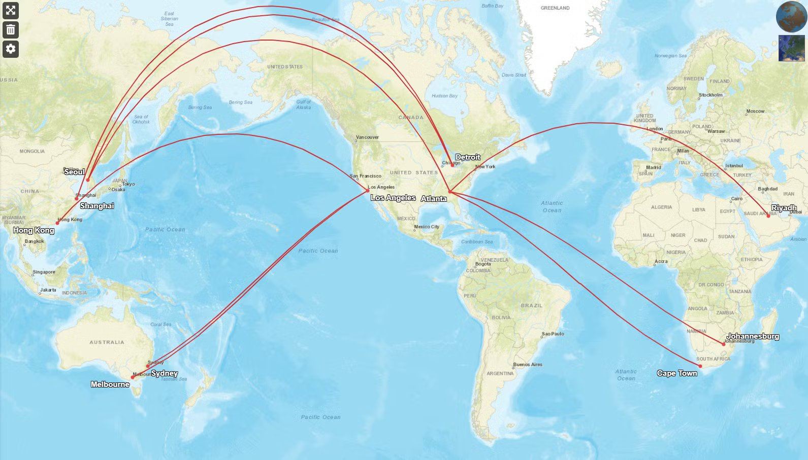 达美最长A350航线地图