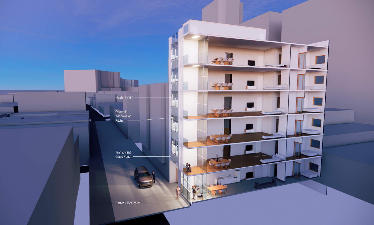 926 Natoma Street 剖面图,由 dsk architects 渲染