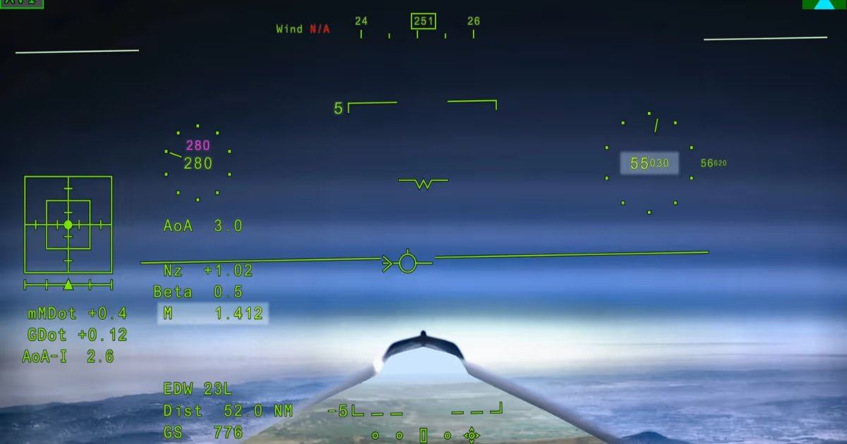 L’avion X-59 de la NASA volant à Mach 1,4 à une altitude de 55 030 pieds lors du vol d’essai du 12 juin 2026