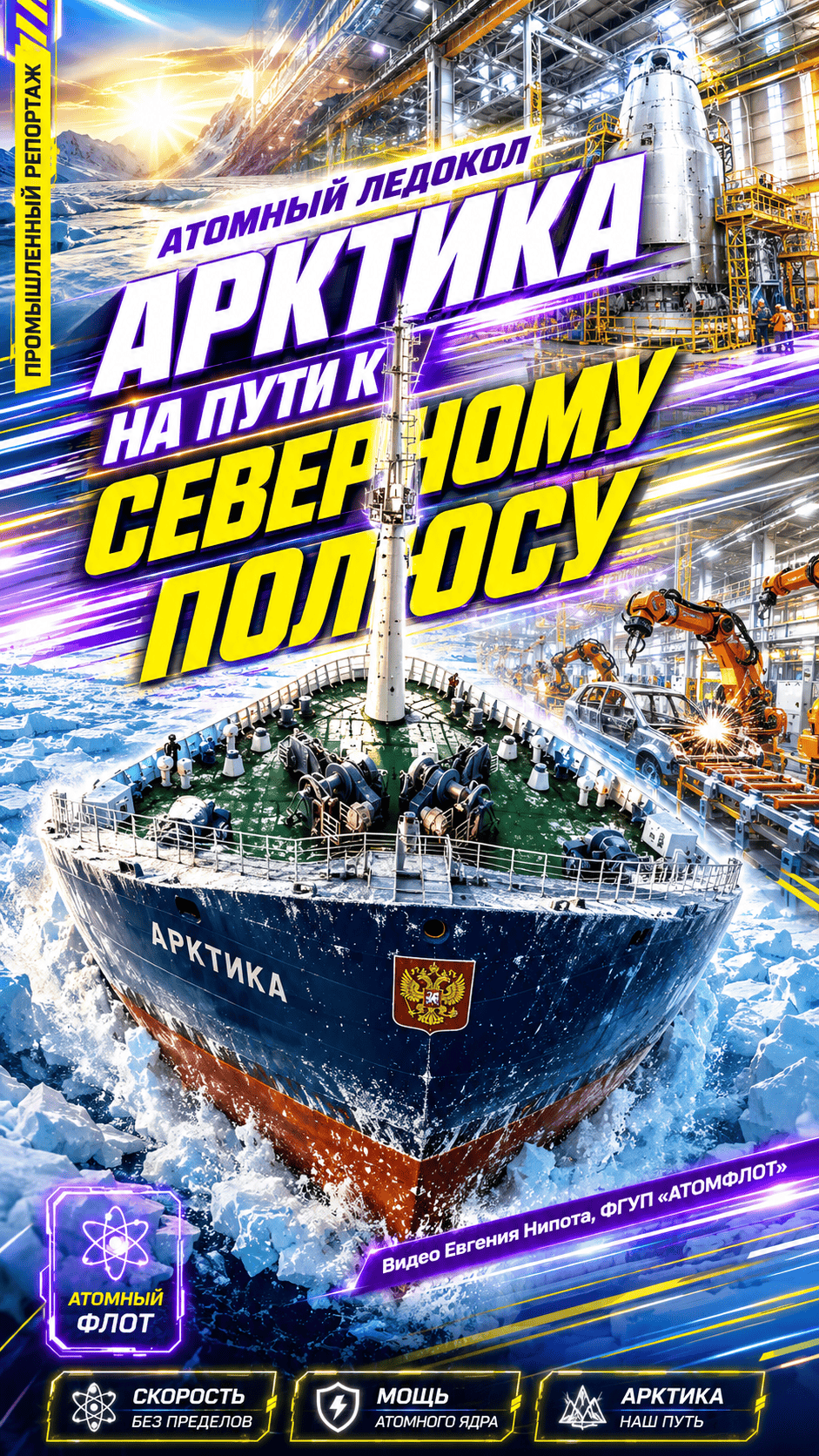 Атомный ледокол «Арктика» на пути к Северному полюсу.