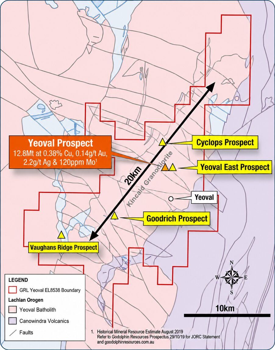 Yeoval-Goodrich is located within the broader copper-gold project area northwest of Orange. Image: GRL.