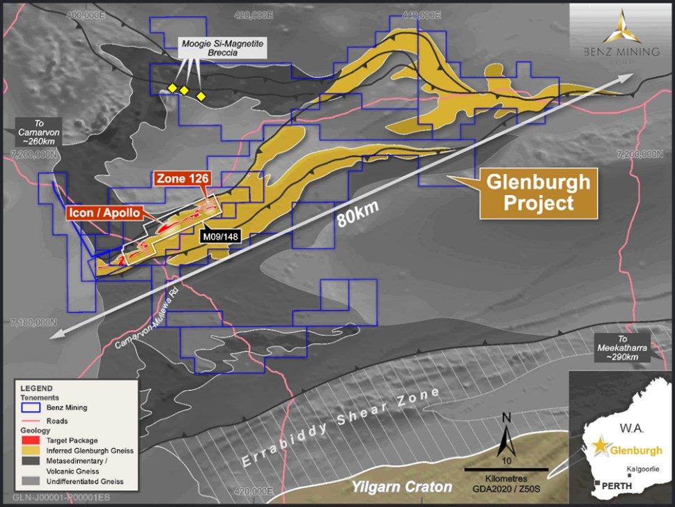 Figura 3: Visão geral geológica do projeto de ouro Glenburgh.