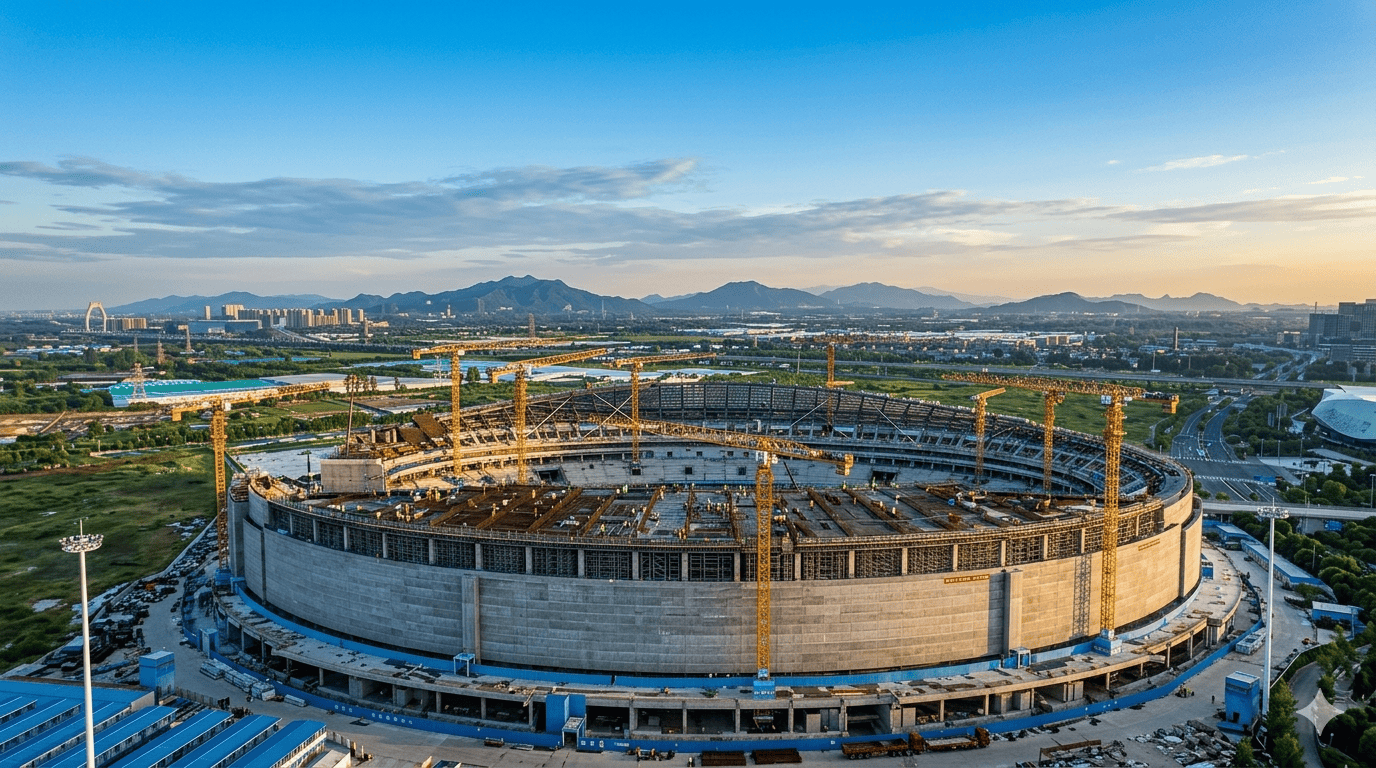 宁波8.1万座超级体育场馆雏形初现！中国建筑建设者用时9个月，完成宁波奥体中心主体钢结构封顶，助力宁波再添世界级主场！#宁波  #宁波奥体中心  @中建三局
