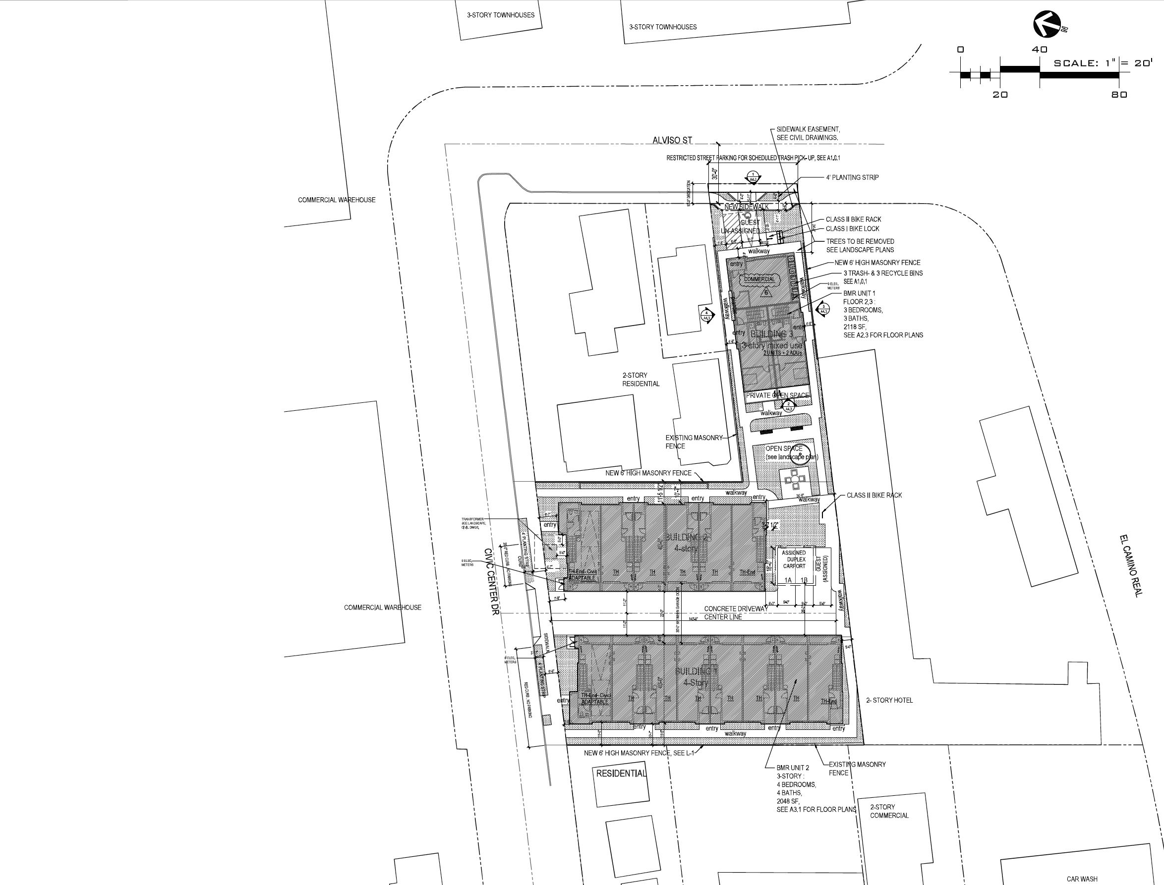 مخطط توضيحي لموقع 1526 شارع ألفيسو من إعداد شركة أندرسون للهندسة المعمارية (Anderson Architects)