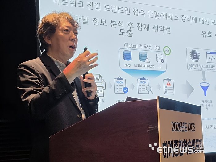 KT-Netzwerk-KI-Forschungsleiter Jeong Je-min (정제민) erläutert auf der Sondersitzung von KT auf der Sommer-Gemeinschaftskonferenz der Koreanischen Gesellschaft für Kommunikationswissenschaften auf der Insel Jeju am 19. das zukünftige Cybersicherheitskonzept.
