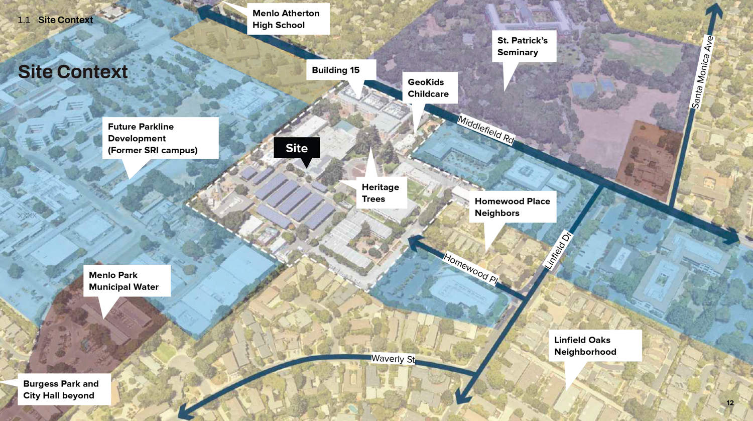 Vogelperspektive der Nachbarschaftsumgebung der 345 Middlefield Road, bereitgestellt von Presidio Bay Ventures
