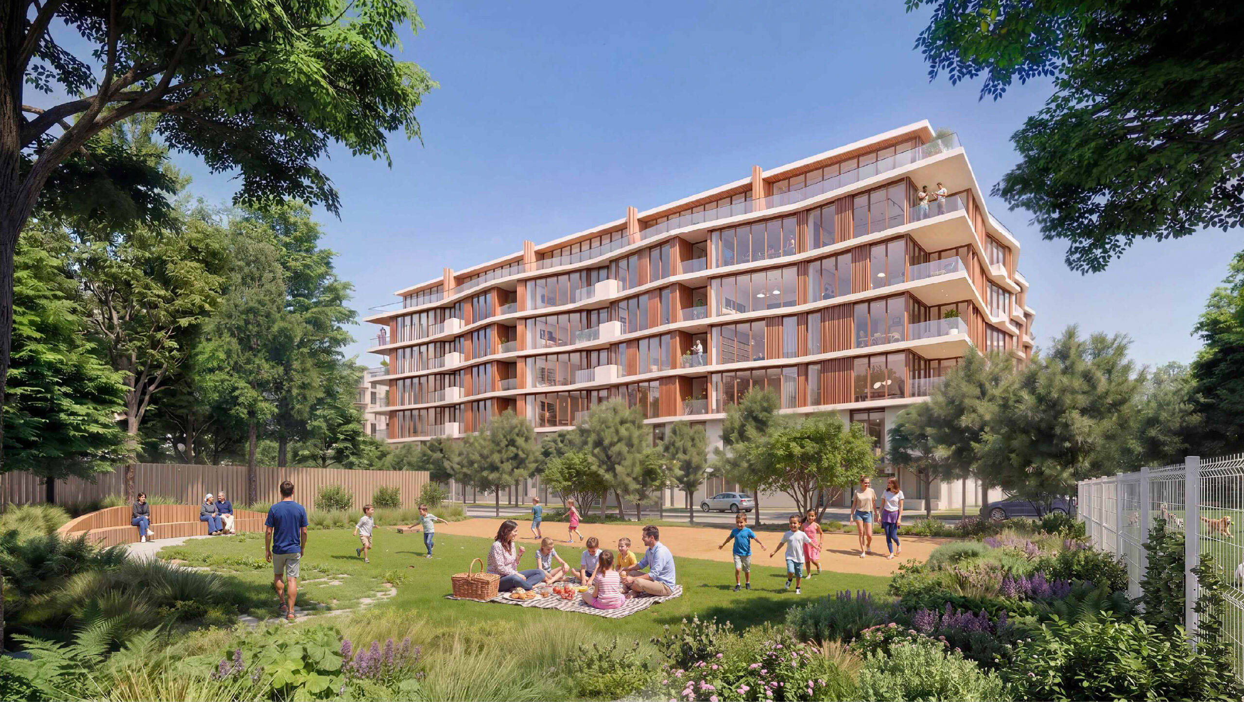 345 Middlefield Road, Blick auf Wohngebäude E, gerendert von Gensler
