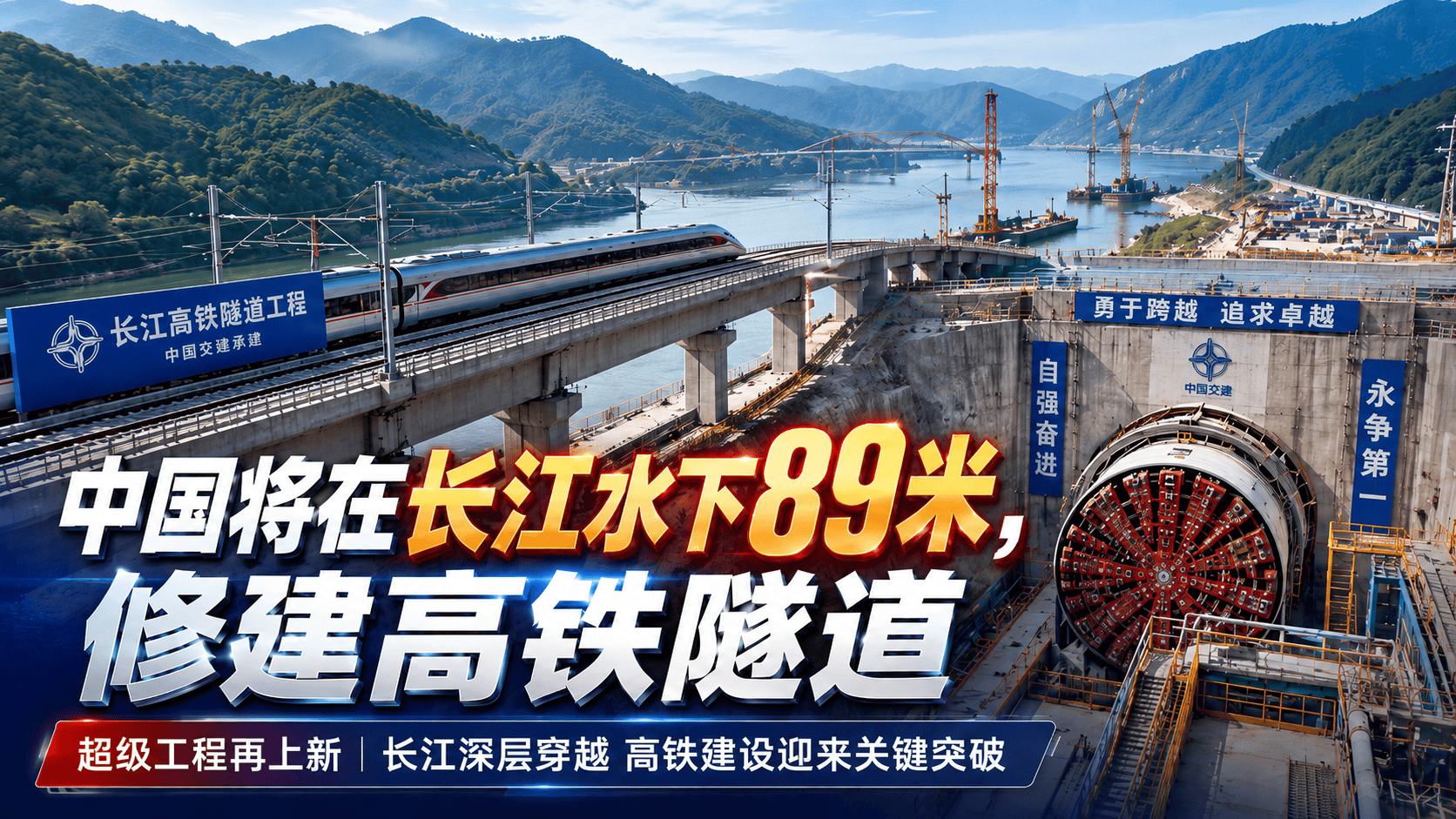 中国将在长江水下89米，修建高铁隧道。