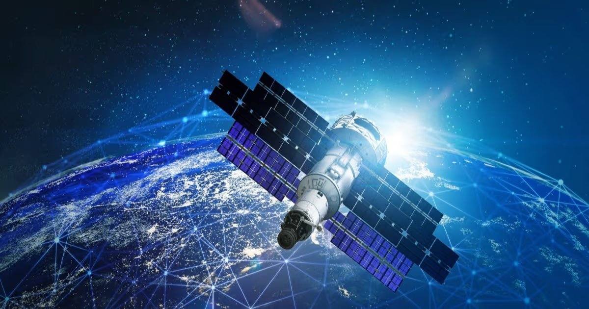 Schéma d'un satellite chinois orbitant autour de la Terre pour construire un réseau d'informatique spatiale