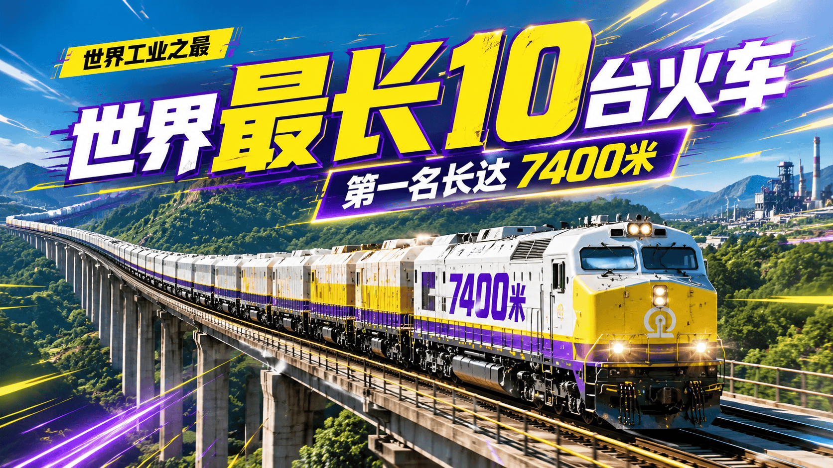 世界上最长的10台火车，第一名长达7400米#火车 #世界之最 #科普 #全球探索